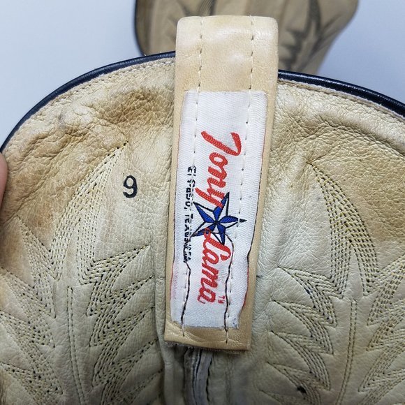 Tony Lama boots cream/black HORSEMAN cowboy‎ with fern stitch 9.5D main image 9